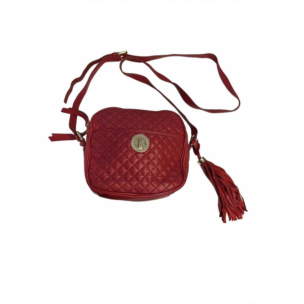 Isaac Mizrahi, Red Quilted Leather Crossbody Bag with Tassel